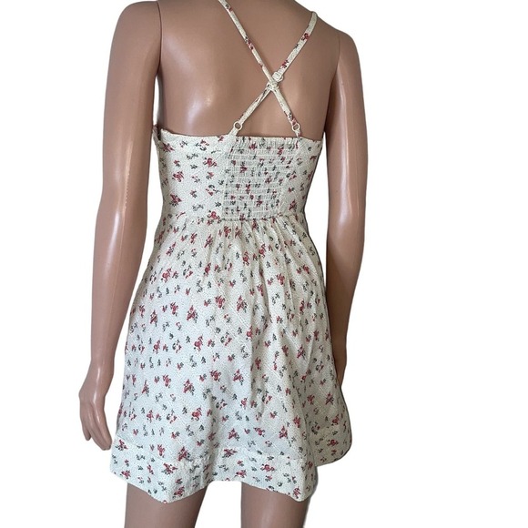 Guess brand dress ditsy floral white pink fit & Flare side zip up lined SZ SM - Picture 4 of 12